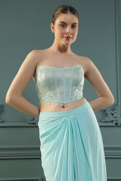 Ice-Blue Drape Skirt Set