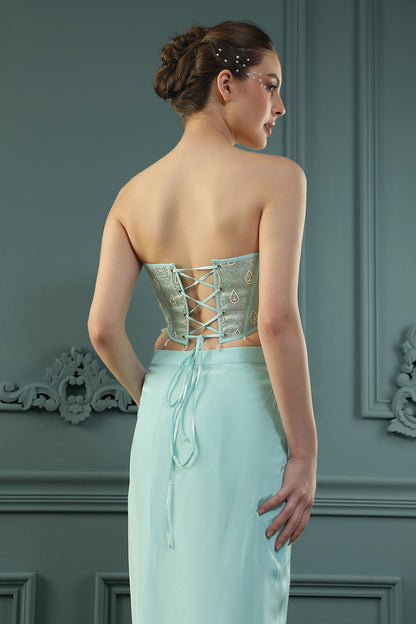 Ice-Blue Drape Skirt Set