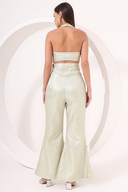 Mint Green Brocade Halter Neck Co-Ord Set