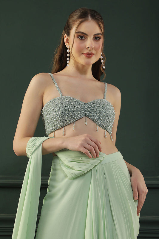 Mint Pearl Pre-drape Blouse