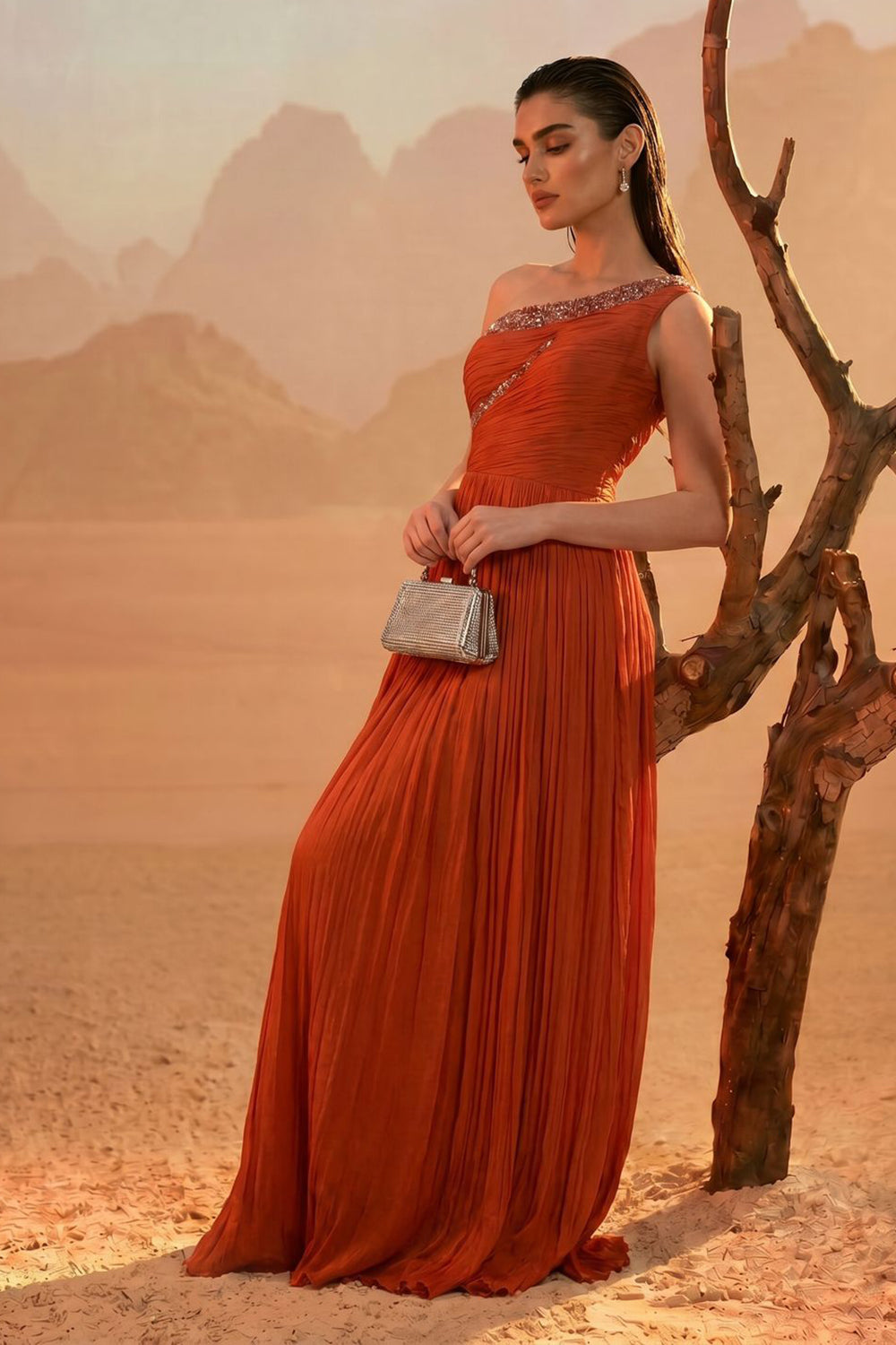Orange One-Shoulder Gown