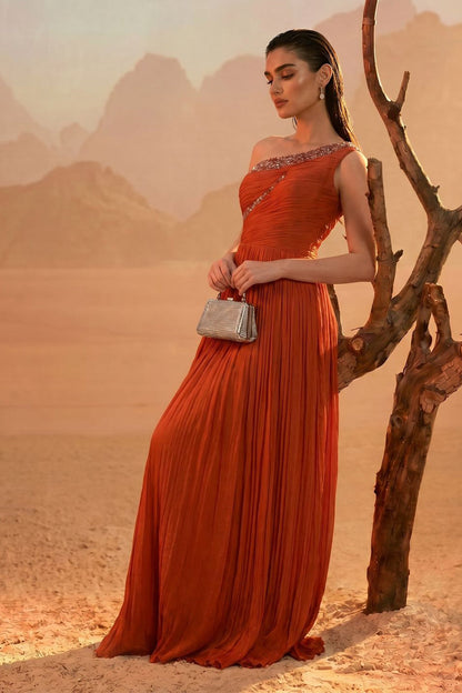 Orange One-Shoulder Gown