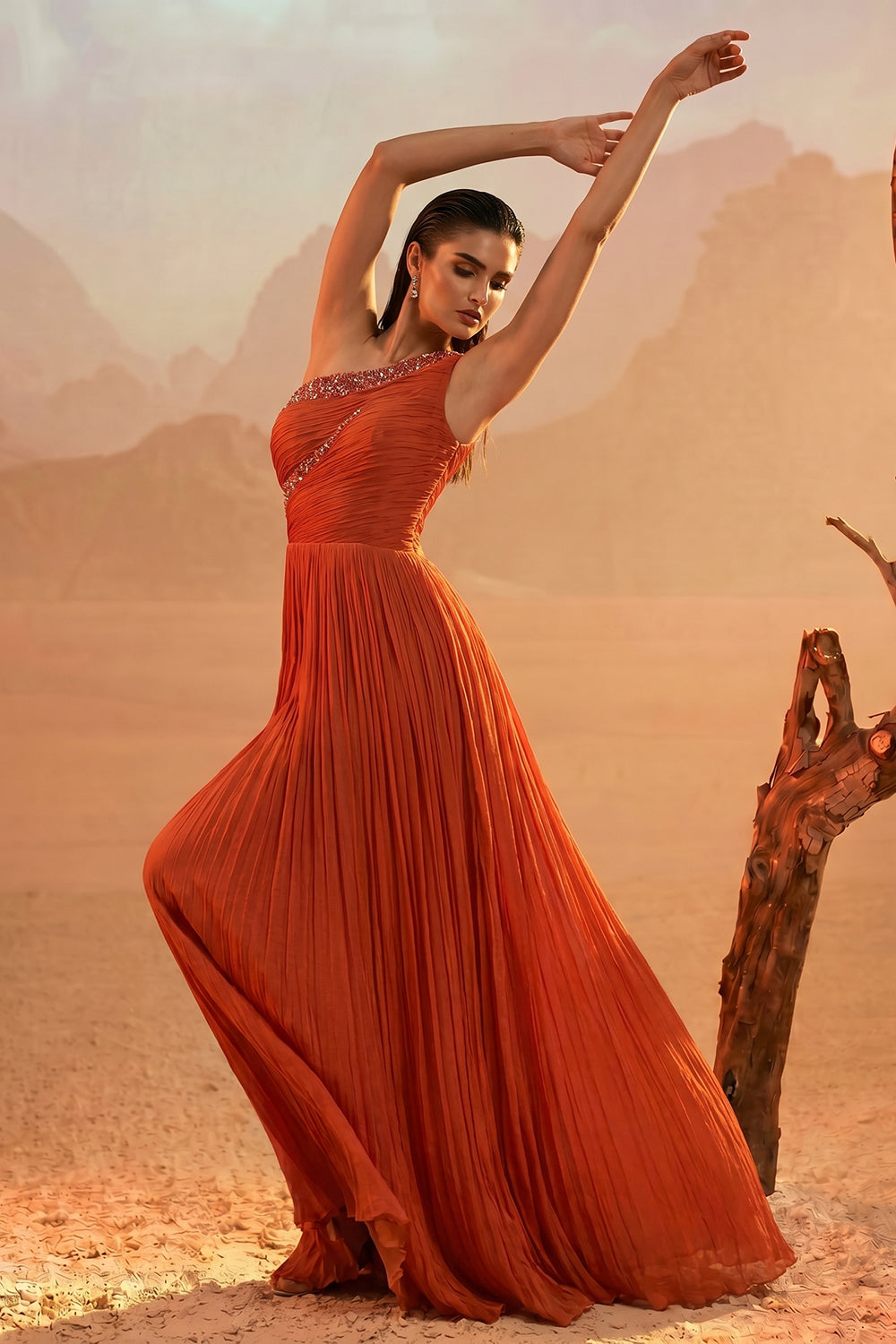 Orange One-Shoulder Gown