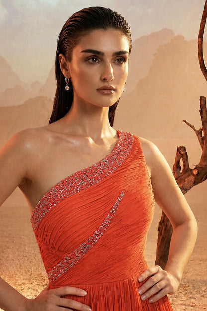 Orange One-Shoulder Gown