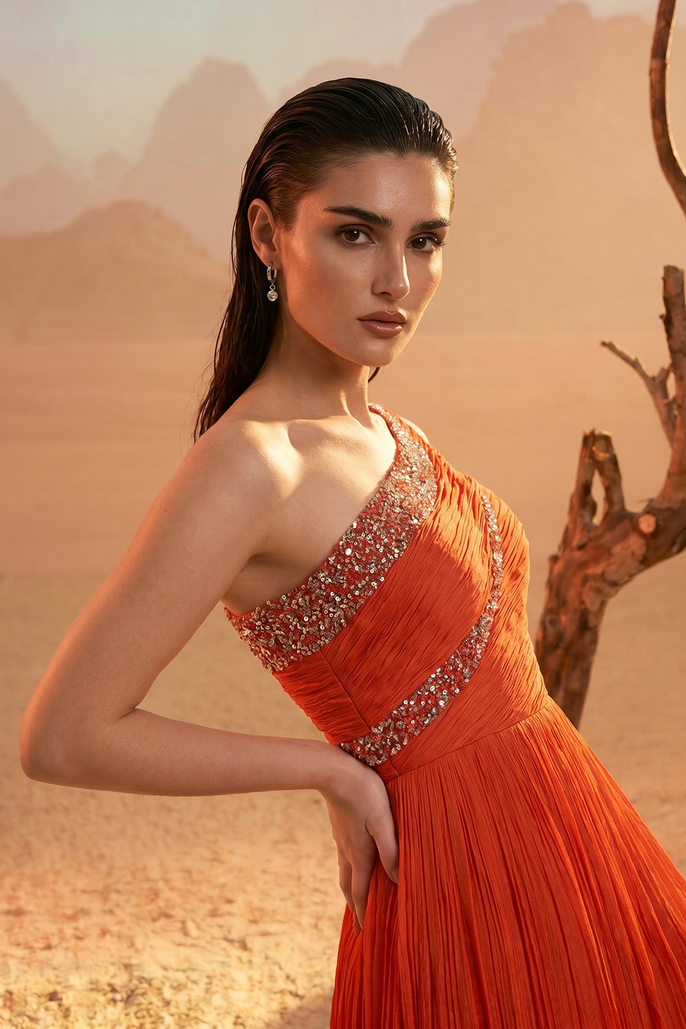 Orange One-Shoulder Gown