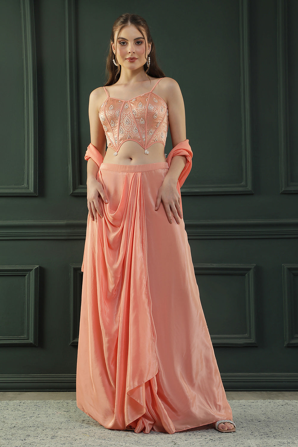 Peach Drape Skirt Set