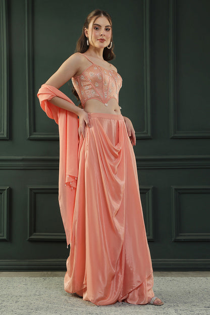 Peach Drape Skirt Set