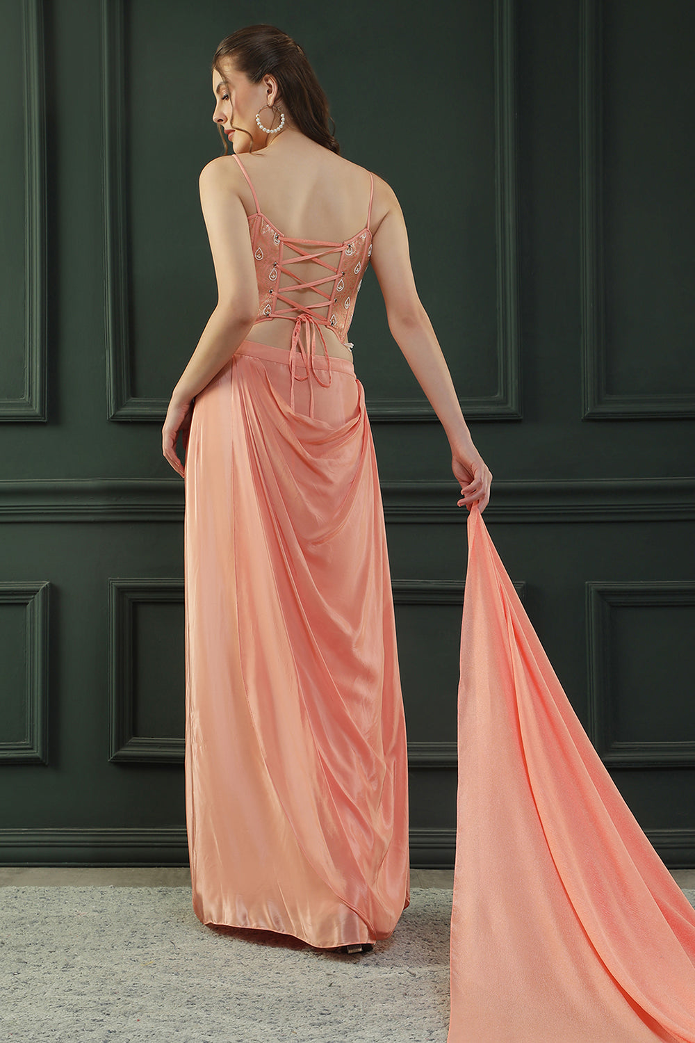 Peach Drape Skirt Set