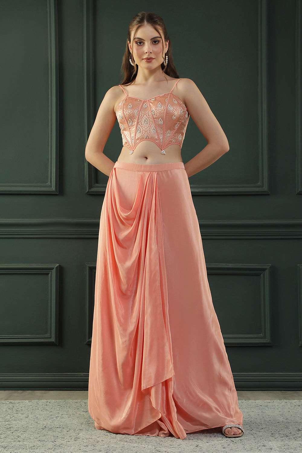 Peach Drape Skirt Set