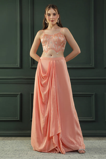 Peach Drape Skirt Set