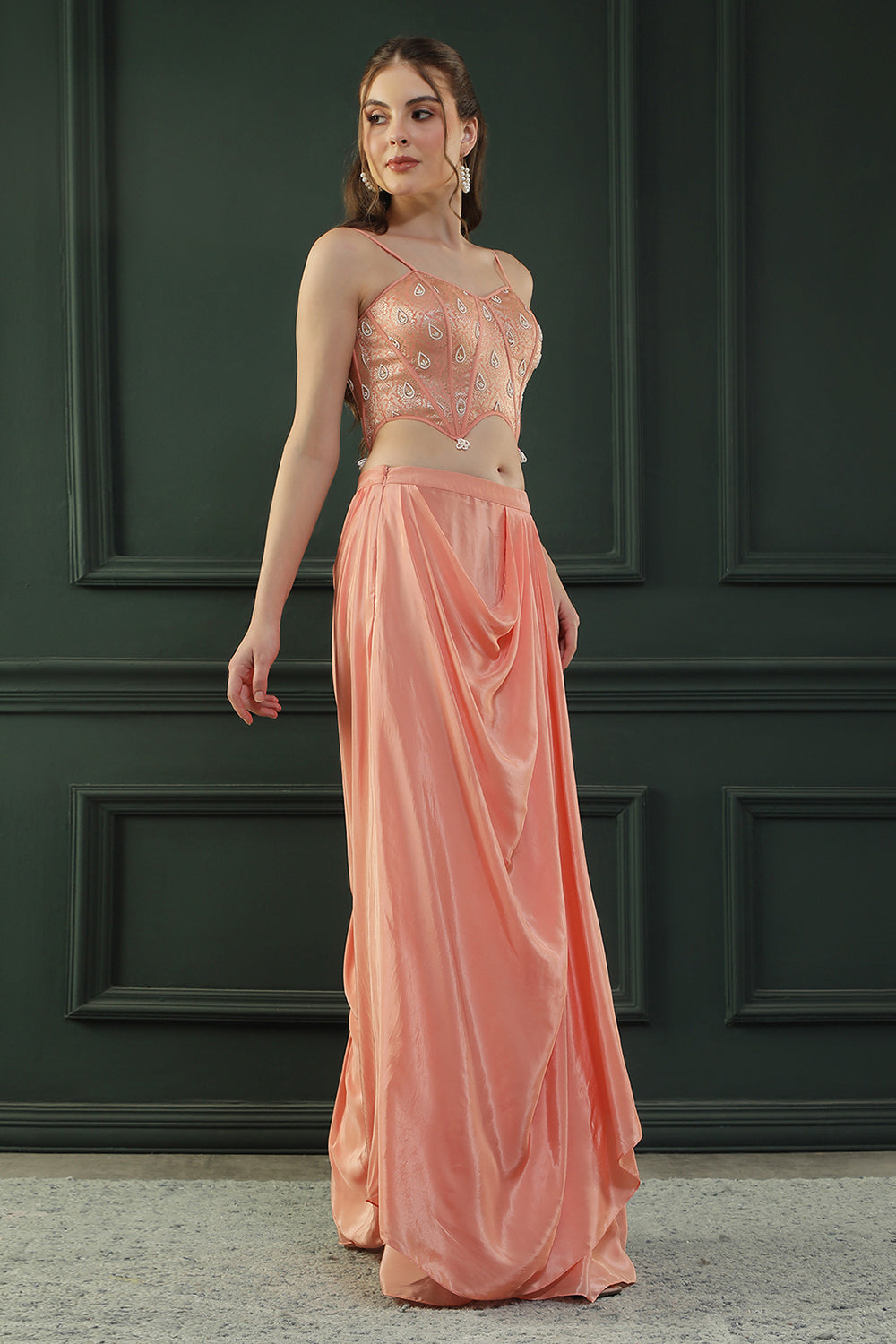 Peach Drape Skirt Set