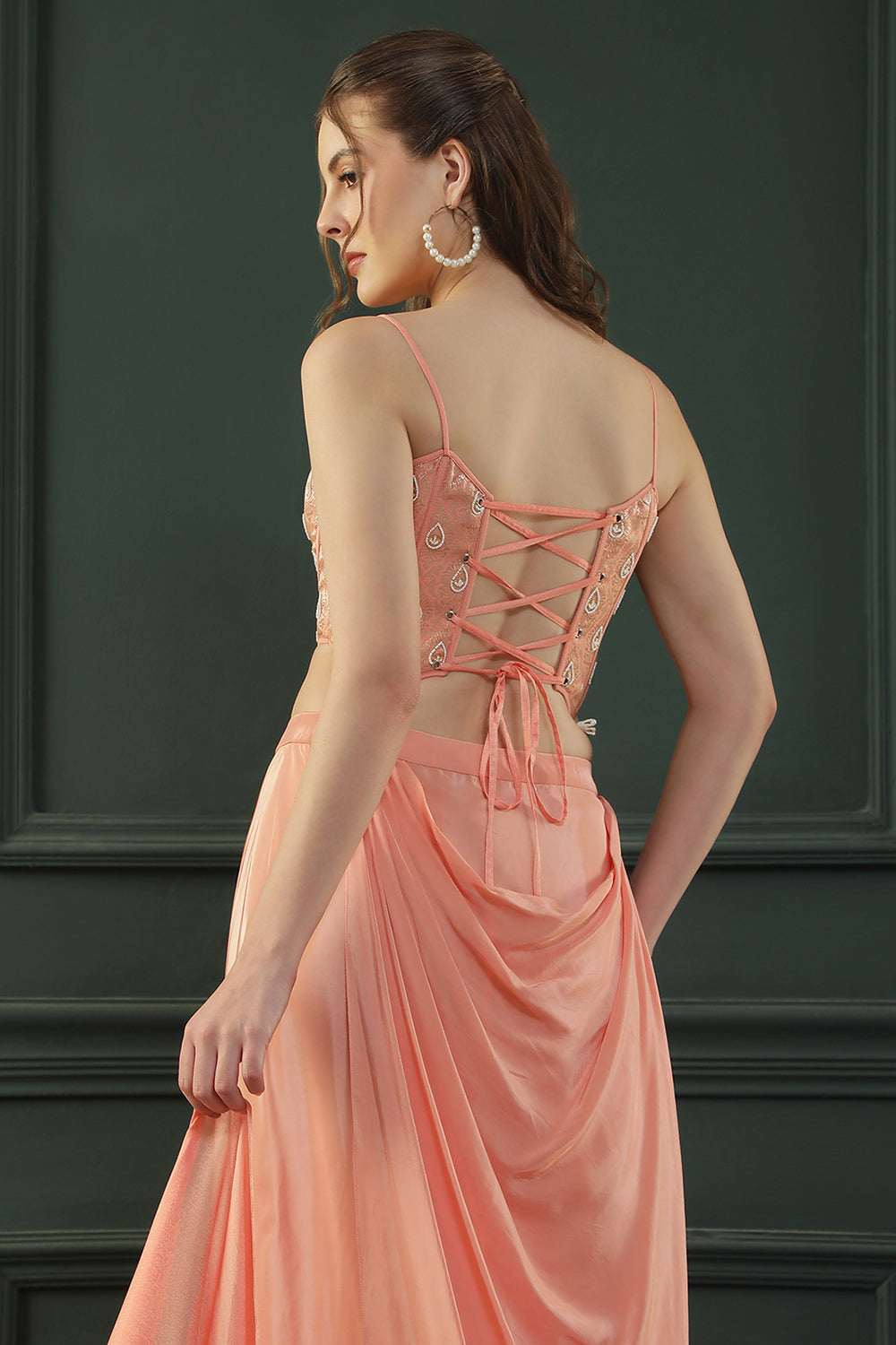 Peach Drape Skirt Set