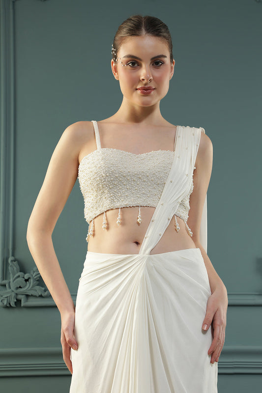 Pearl White Pre-Drape Blouse