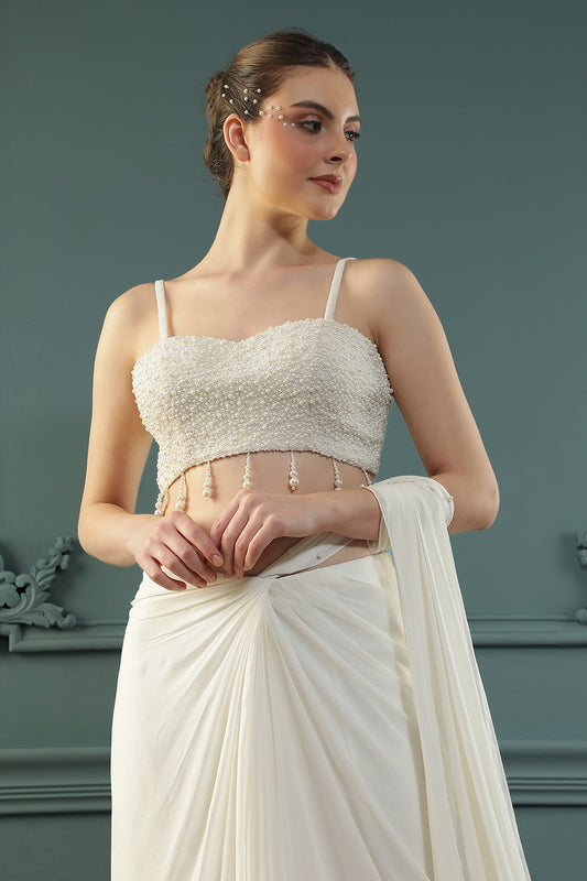 Pearl White Pre-Drape Blouse