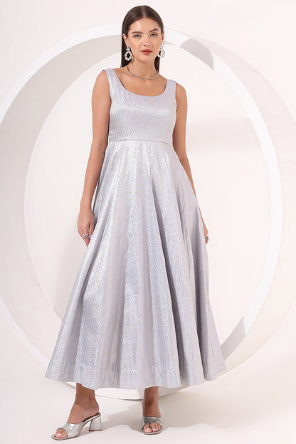 Powder Blue Brocade Anarkali Gown