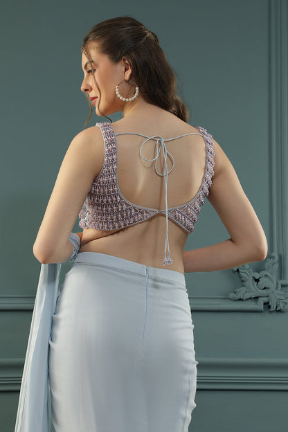 Powder Blue Pearl Pre-Drape Saree