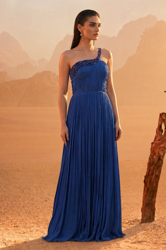 Royal Blue One-Shoulder Gown