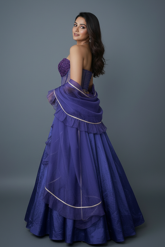 Royal Purple Lehenga with Corset Blouse & Dupatta
