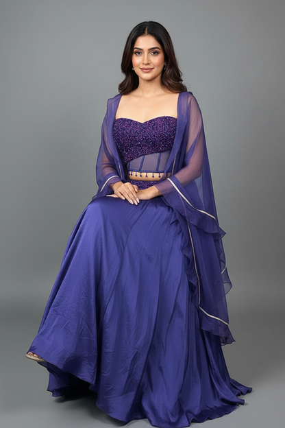 Royal Purple Lehenga with Corset Blouse & Dupatta