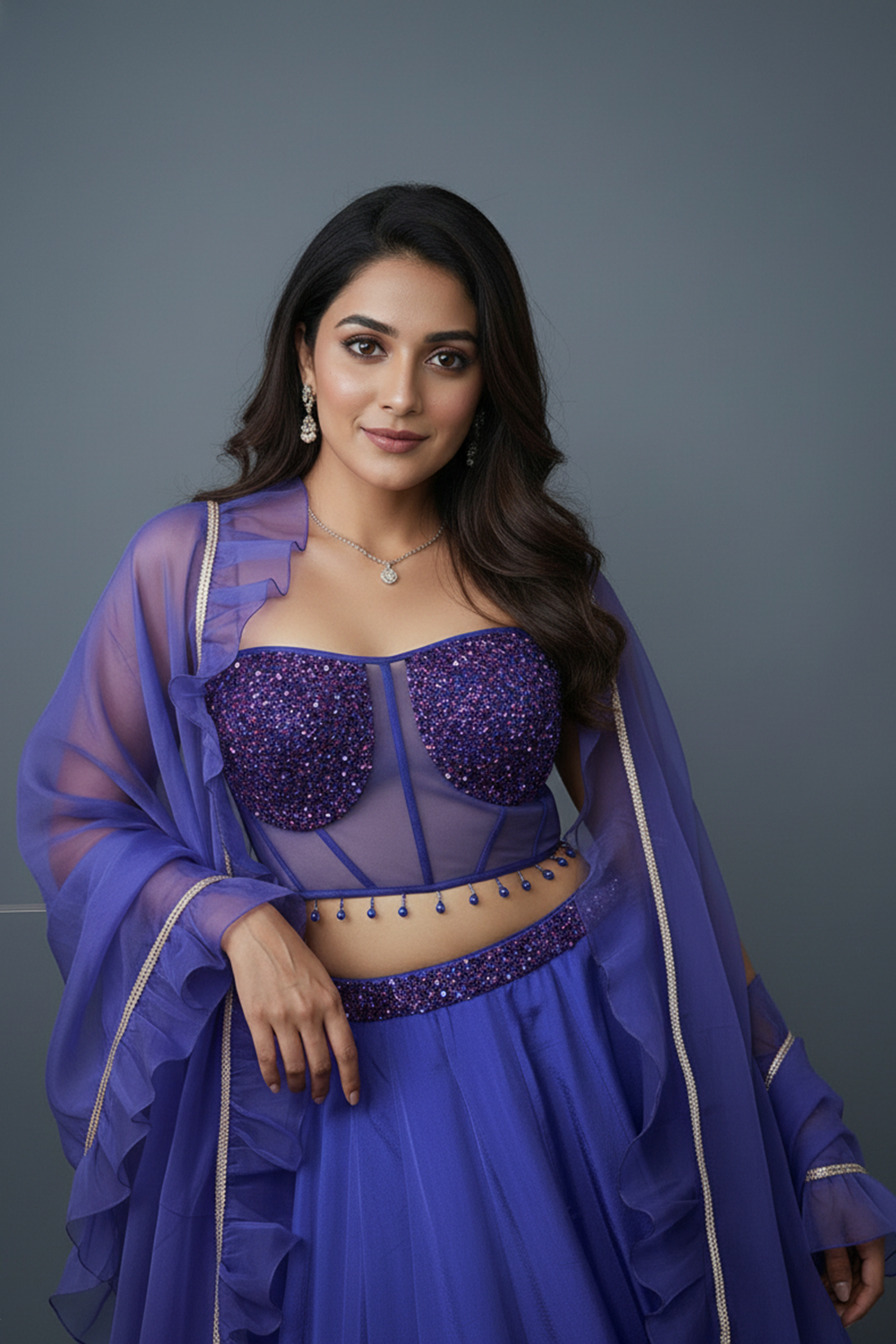 Royal Purple Lehenga with Corset Blouse & Dupatta