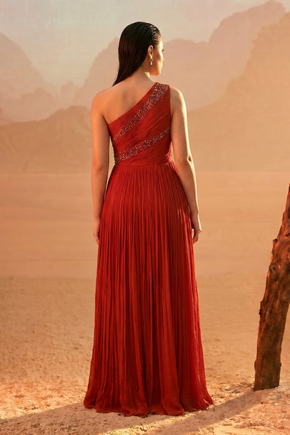 Rust Orange One-Shoulder Gown