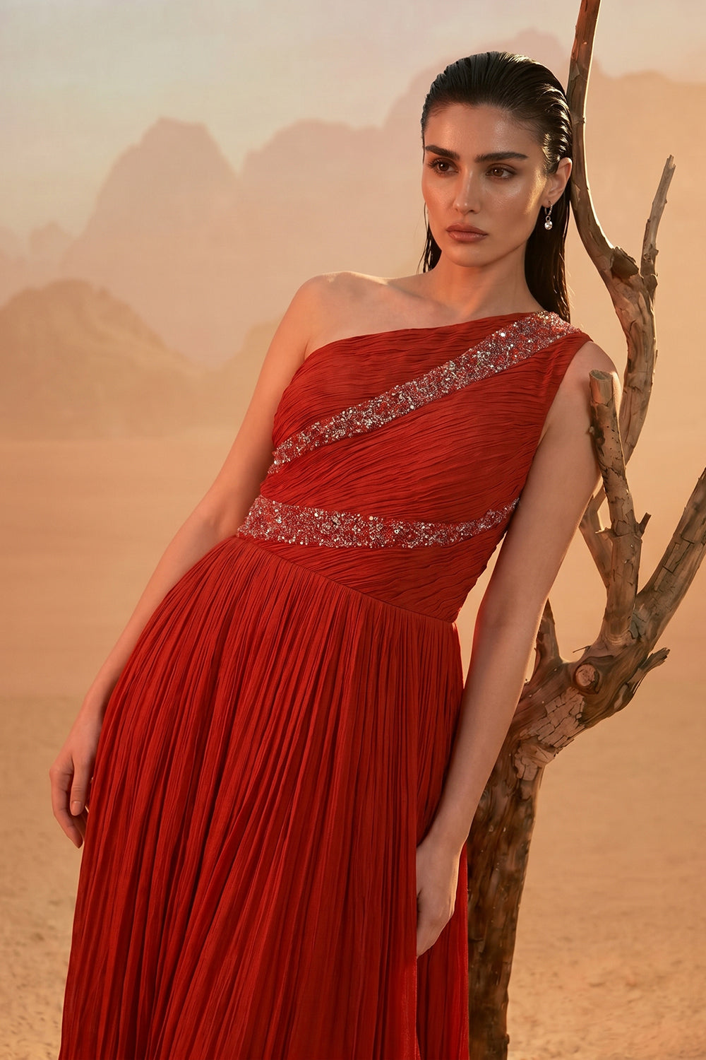 Rust Orange One-Shoulder Gown