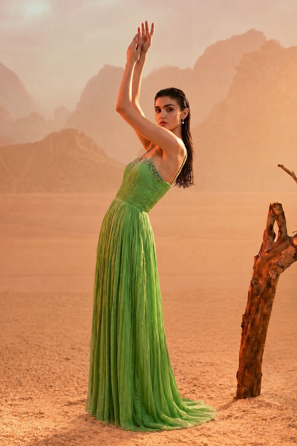 Tea Green Shoulder-Off Gown