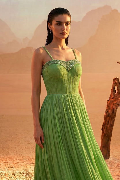 Tea Green Shoulder-Off Gown