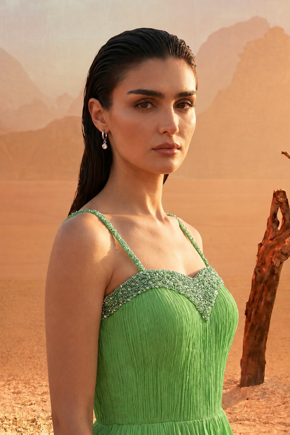 Tea Green Shoulder-Off Gown