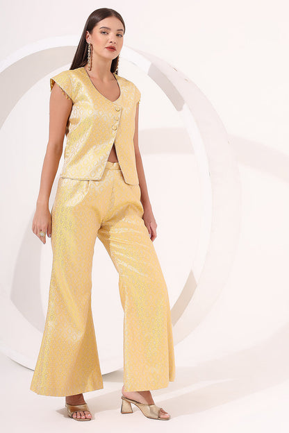 Yellow Brocade Cap Sleeve Co-Ord Set