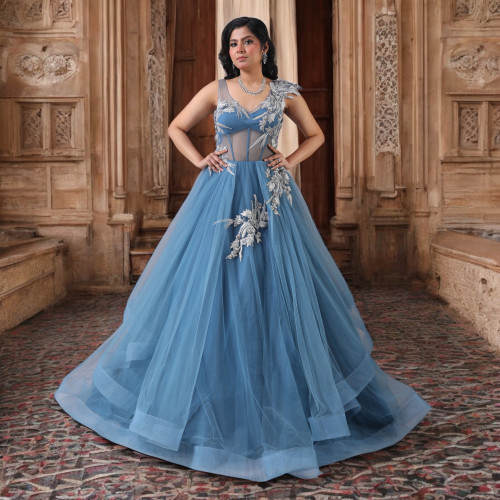 Midnight Blue Net Gown