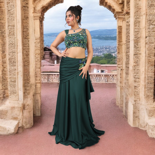 Asymmetrical Green Drape Skirt