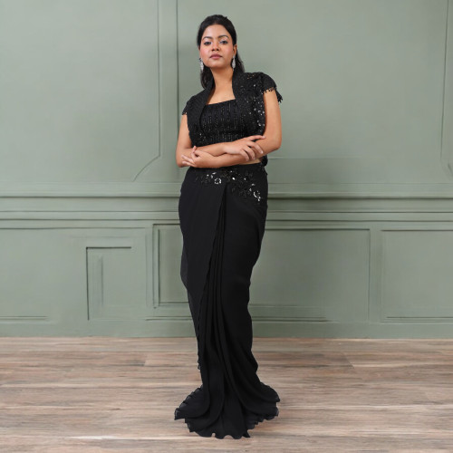 Pleated Black Drape skirt