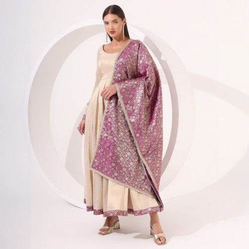 Golden Anarkali With Brocade Dupatta