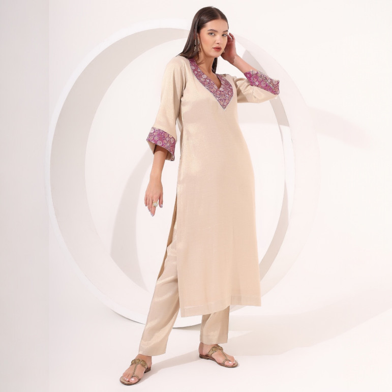 Golden Tissue Straight Kurta Set