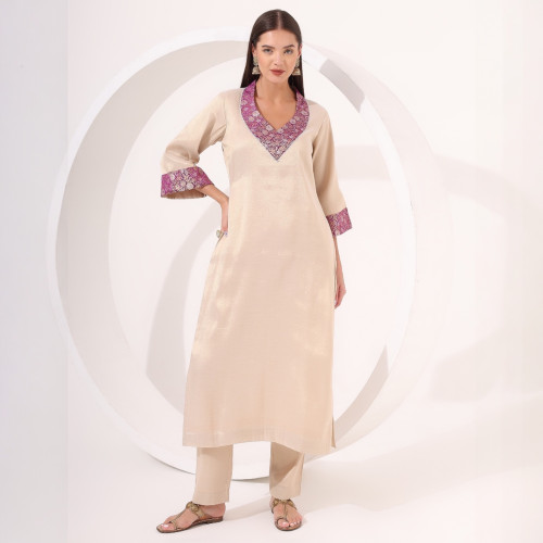 Golden Tissue Straight Kurta Set