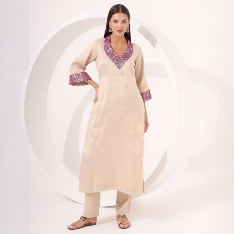 Golden Tissue Straight Kurta Set
