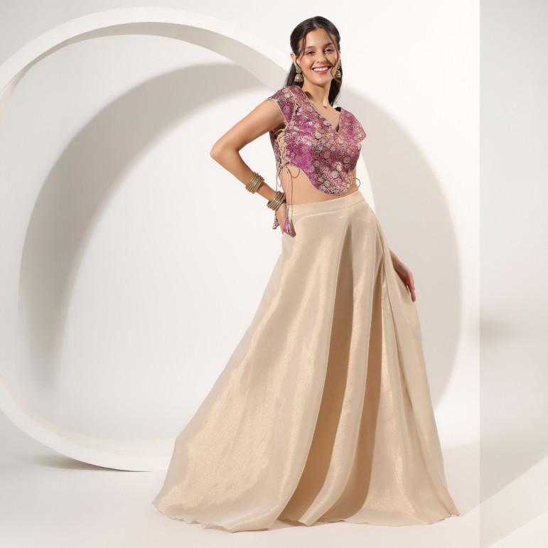 Gold Skirt Set with Brocade Crop Top