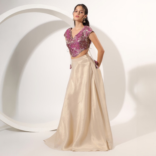 Gold Skirt Set with Brocade Crop Top