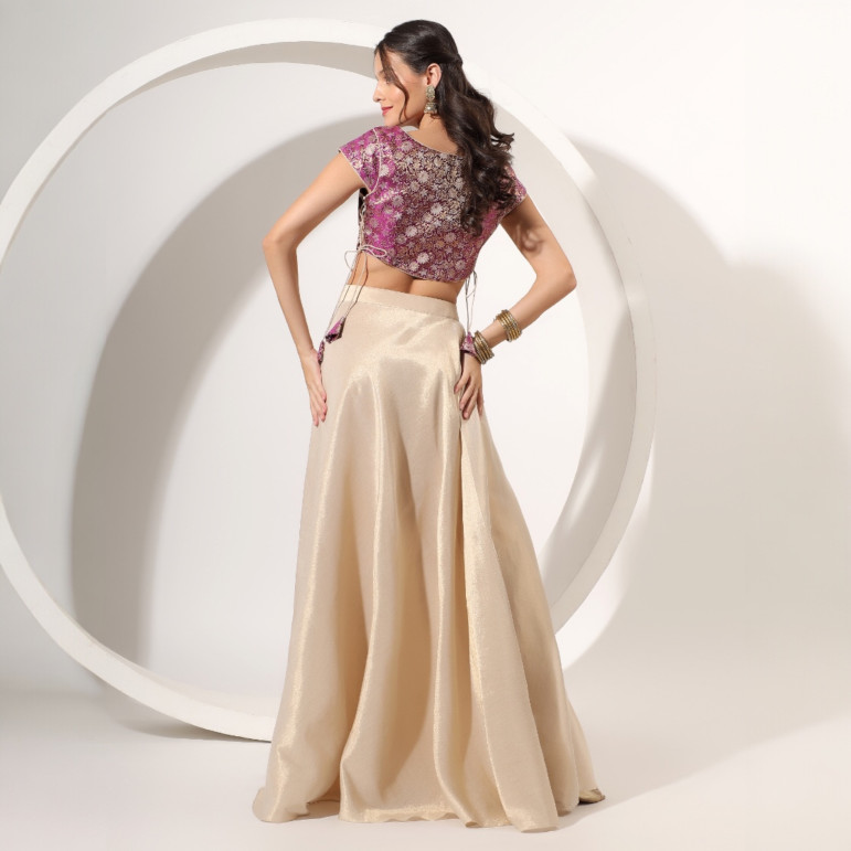 Gold Skirt Set with Brocade Crop Top