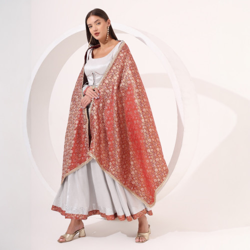 Silver Anarkali with Brocade Dupatta