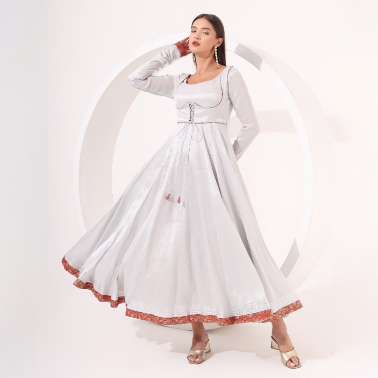 Silver Anarkali with Brocade Dupatta