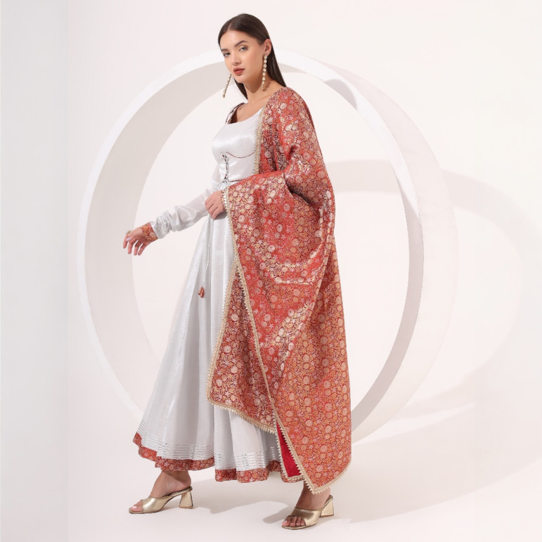 Silver Anarkali with Brocade Dupatta