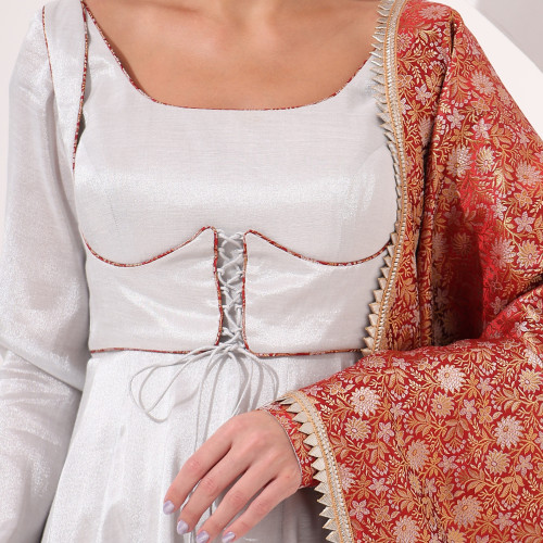 Silver Anarkali with Brocade Dupatta