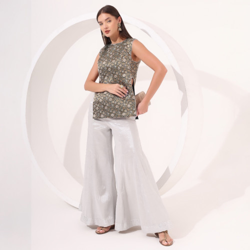 Silver Sharara with Brocade Top