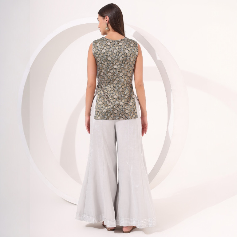 Silver Sharara with Brocade Top
