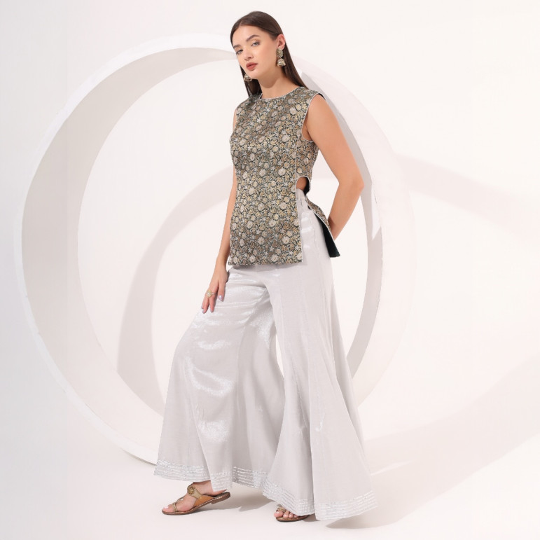 Silver Sharara with Brocade Top