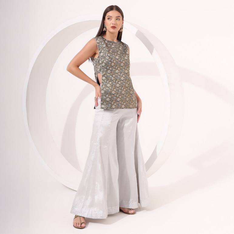 Silver Sharara with Brocade Top