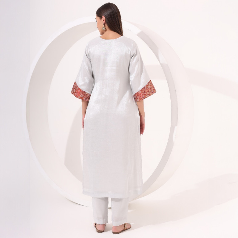 Silver Tissue Straight Kurta Set