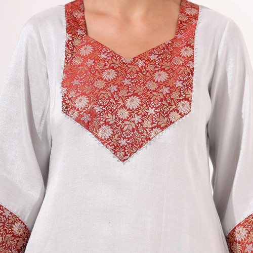 Silver Tissue Straight Kurta Set